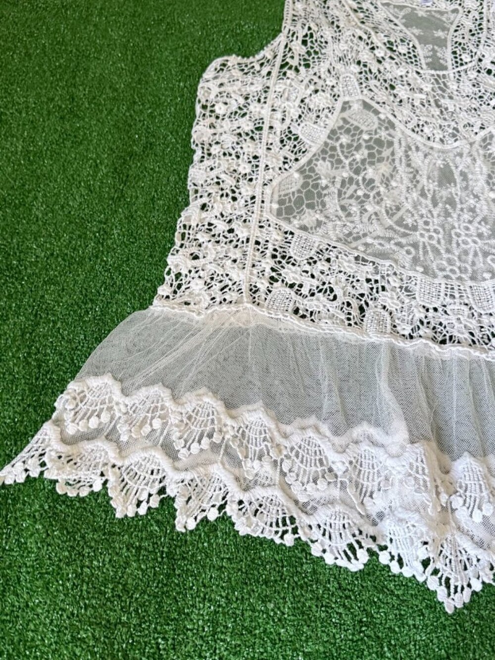 Roommates Boho Ivory Crochet Lace Sheer Tank Top Festival Cover Up Plus Size 3X - Picture 4 of 14